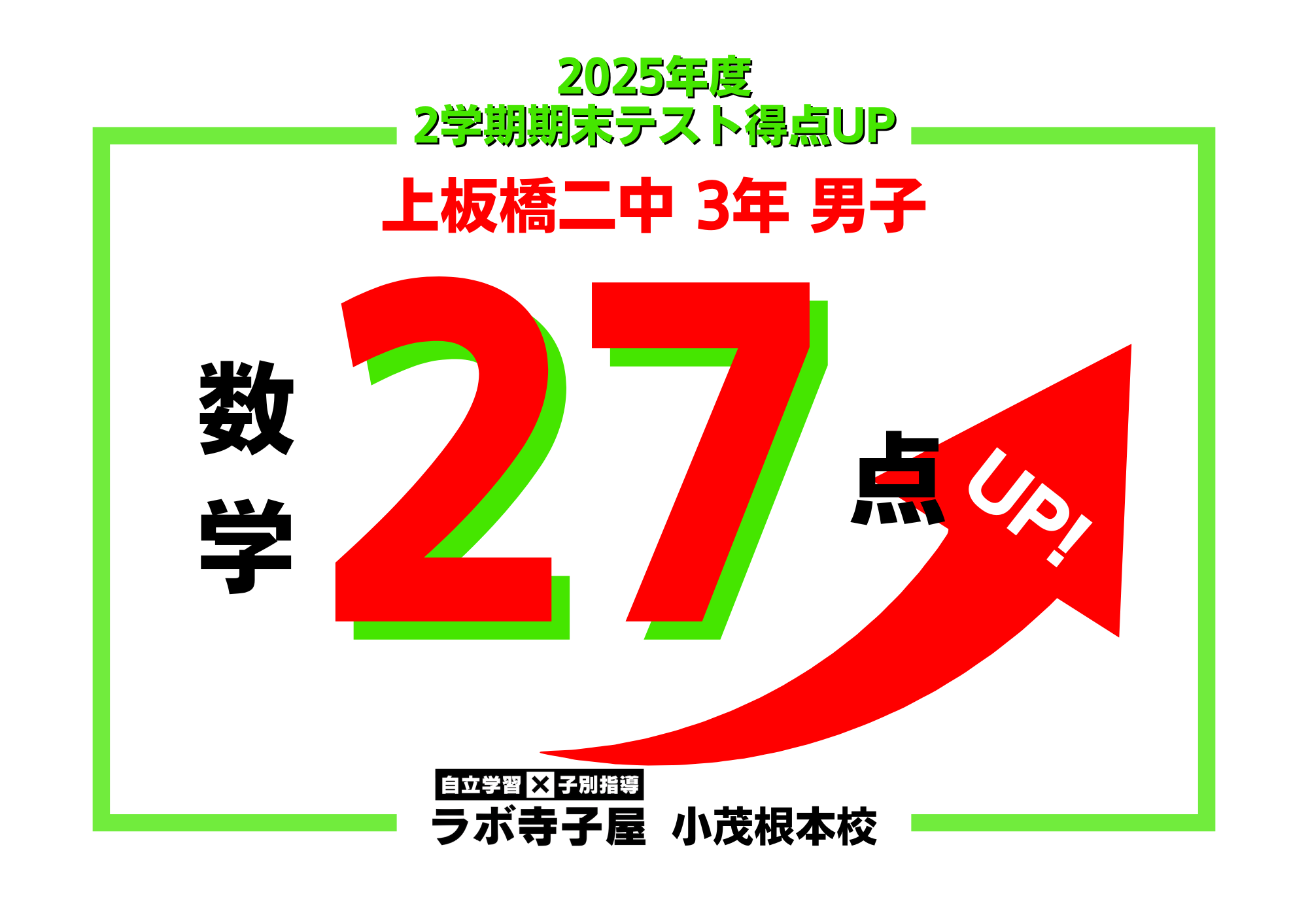 2学期末テスト大幅得点アップ！上板橋二中3年生 | 小茂根の総合学習塾